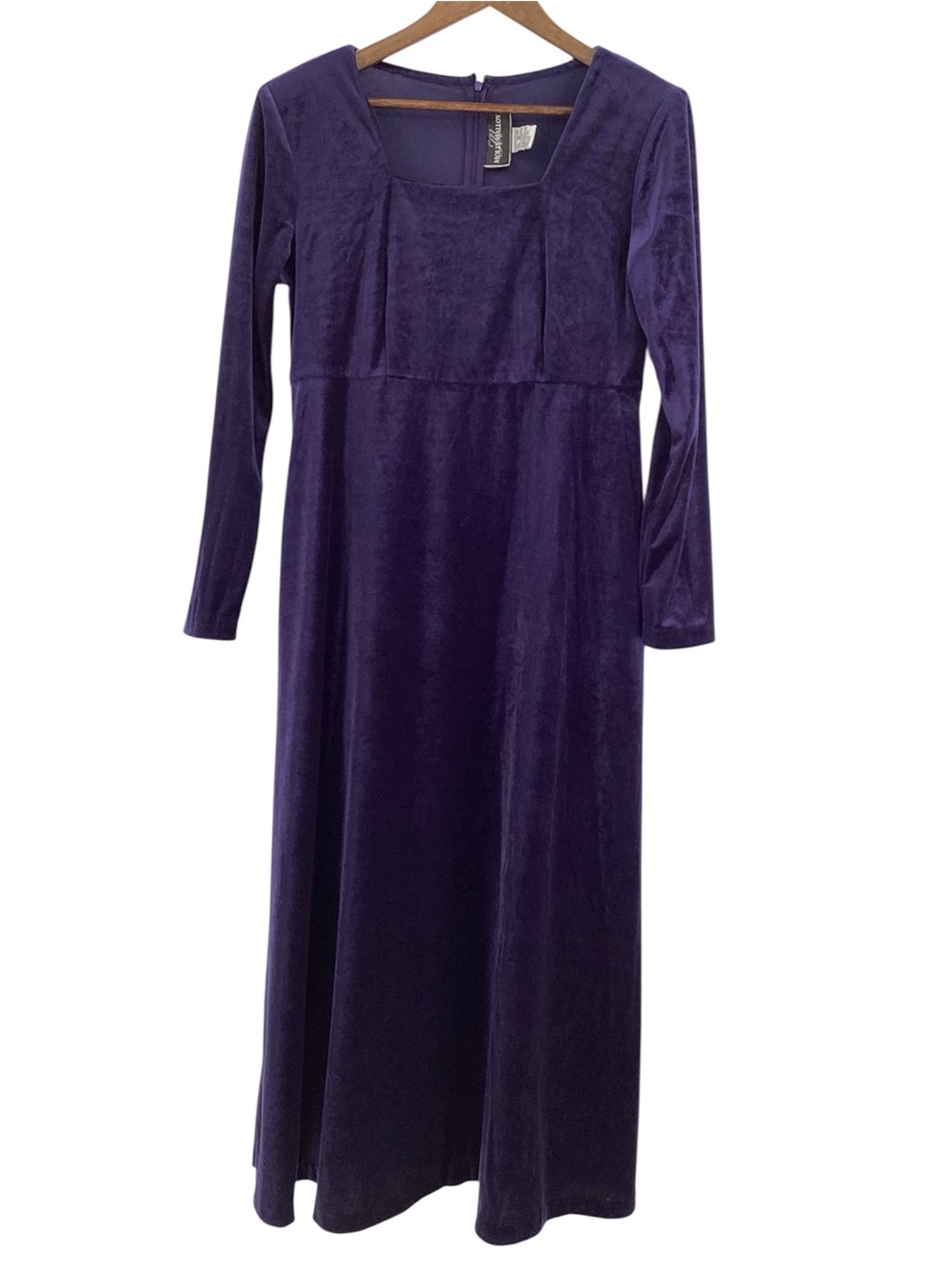 Vintage Velvet Square-Neck Long Sleeve Maxi Dress - Purple